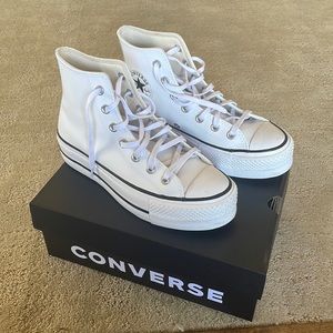 White Leather Platform High Top Converse